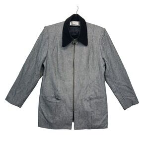 Vtg Dumas Jacket Womens 10 Black White Houndstooth Velvet Collar Classic